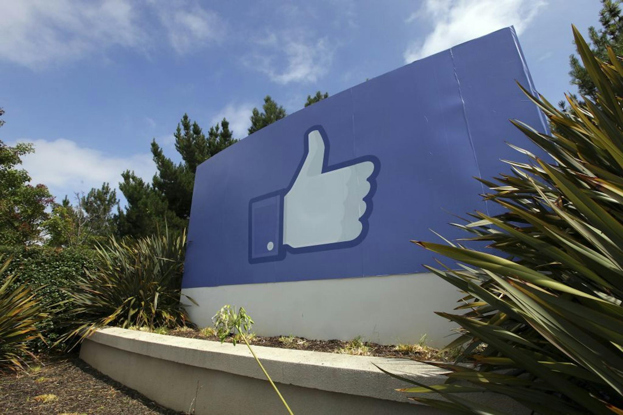 The entrance sign to Facebook's headquarters in Menlo Park, Calif..