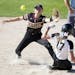 Avery Wukawitz (17) of East Ridge stole second base under the tag of Elizabeth Berry of Maple Grove in the sixth inning.