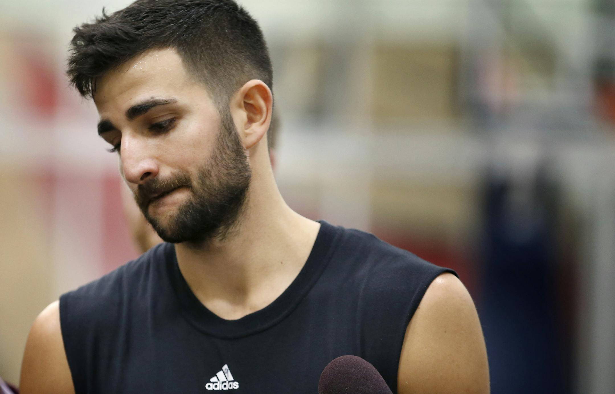 Minnesota Timberwolves Ricky Rubio spoke to the media about Flip Saunders after practice on Monday. ] CARLOS GONZALEZ ï cgonzalez@startribune.com - October 26, 2015, Minneapolis, MN, Mayo Clinic Square, Minnesota Timberwolves media availability after the death of Flip Saunders.