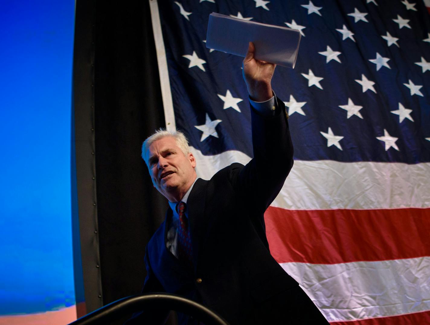 Congressman Tom Emmer waved to the crowd as he left the state at the GOP convention. ] GLEN STUBBE * gstubbe@startribune.com Saturday, May 21, 2016 DULUTH -- GOP activists gathered at the state Republican convention convene on Saturday to finalize the slate of national delegates headed to Cleveland in July for the national convention. It could bring a clash between pro- and anti-Trump forces within the Republican tent.