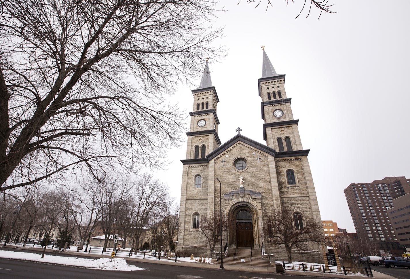 The Church of the Assumption is the oldest church in downtown St. Paul, dedicated in 1874. Its spires are meant to recall a church in Munich.