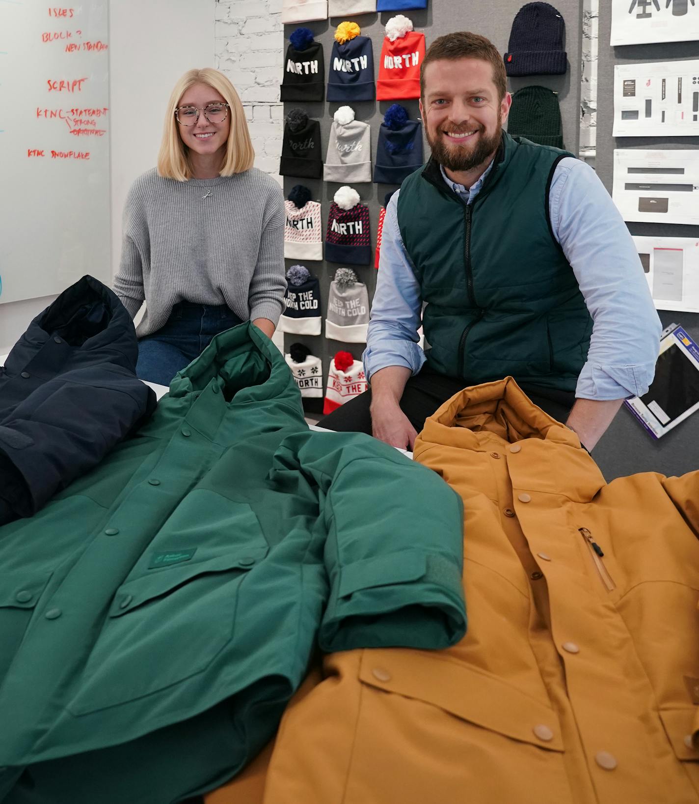 Eric Dayton's Askov Finlayson is set to unveil a new line of eco-conscious parkas made to sustain the Minnesota cold. Dayton and associate designer Madeline Bratager were photographed inside the Askov Finlayson work space with three of the parkas which will be available this fall. ] Shari L. Gross &#x2022; shari.gross@startribune.com We sit down with Eric Dayton and find out deets about his new line of parkas set to launch in the coming week.