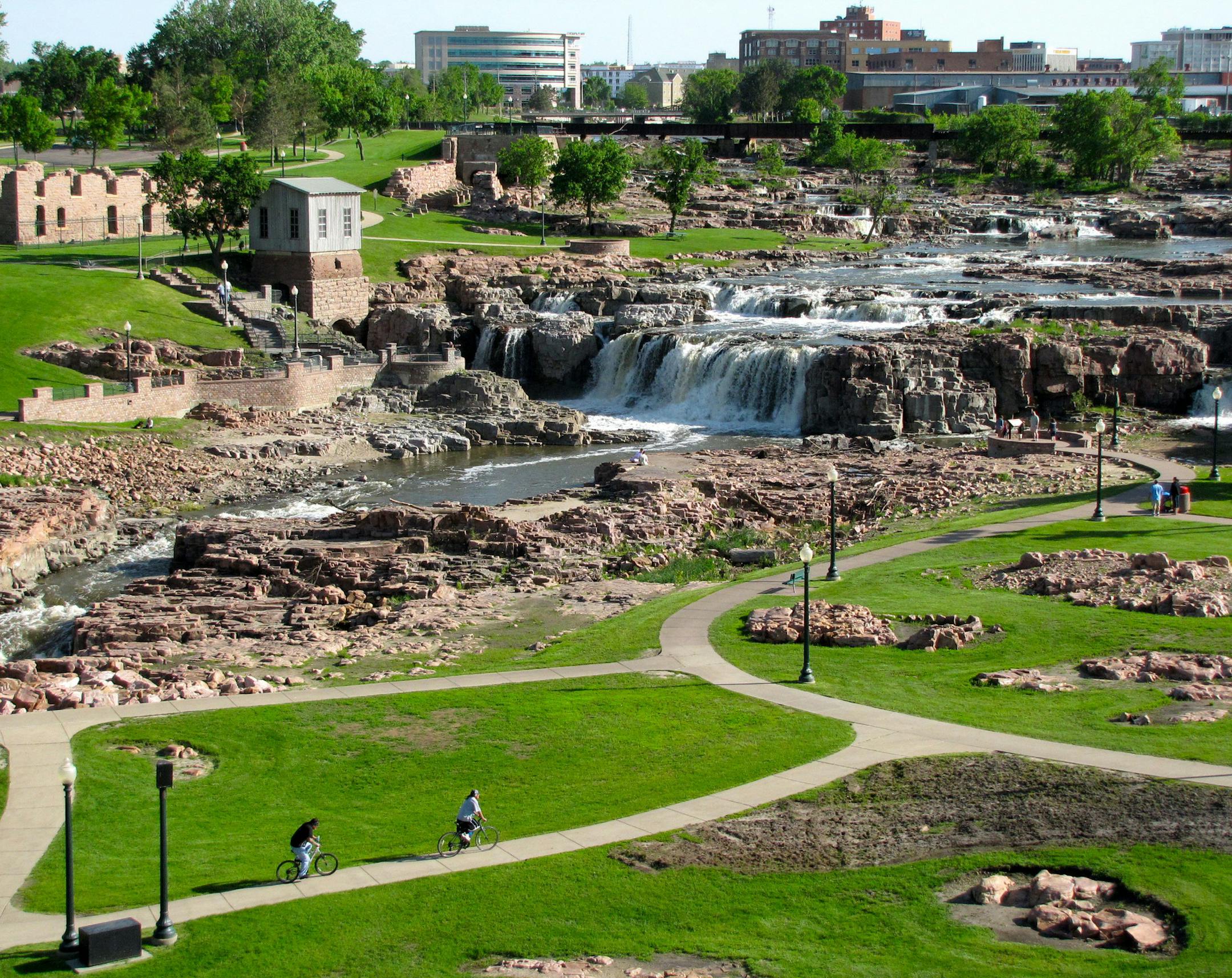 Walkers, runners and bicyclists converge at Falls Park, often following the 19-mile Big Sioux and Recreational Greenway through South Dakota's biggest city. (Photo by LISA MEYERS MCCLINTICK)