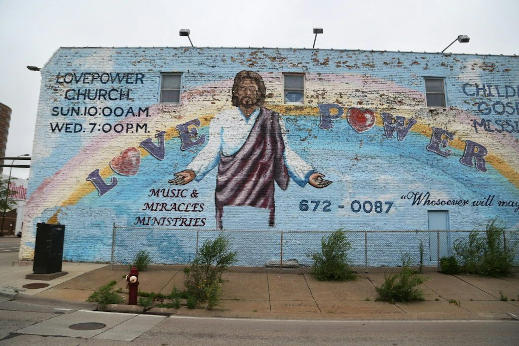 "Love Power" Jesus mural in Minneapolis' West Bank neighborhood Thursday, Aug. 3, 2017, in Minneapolis, MN.