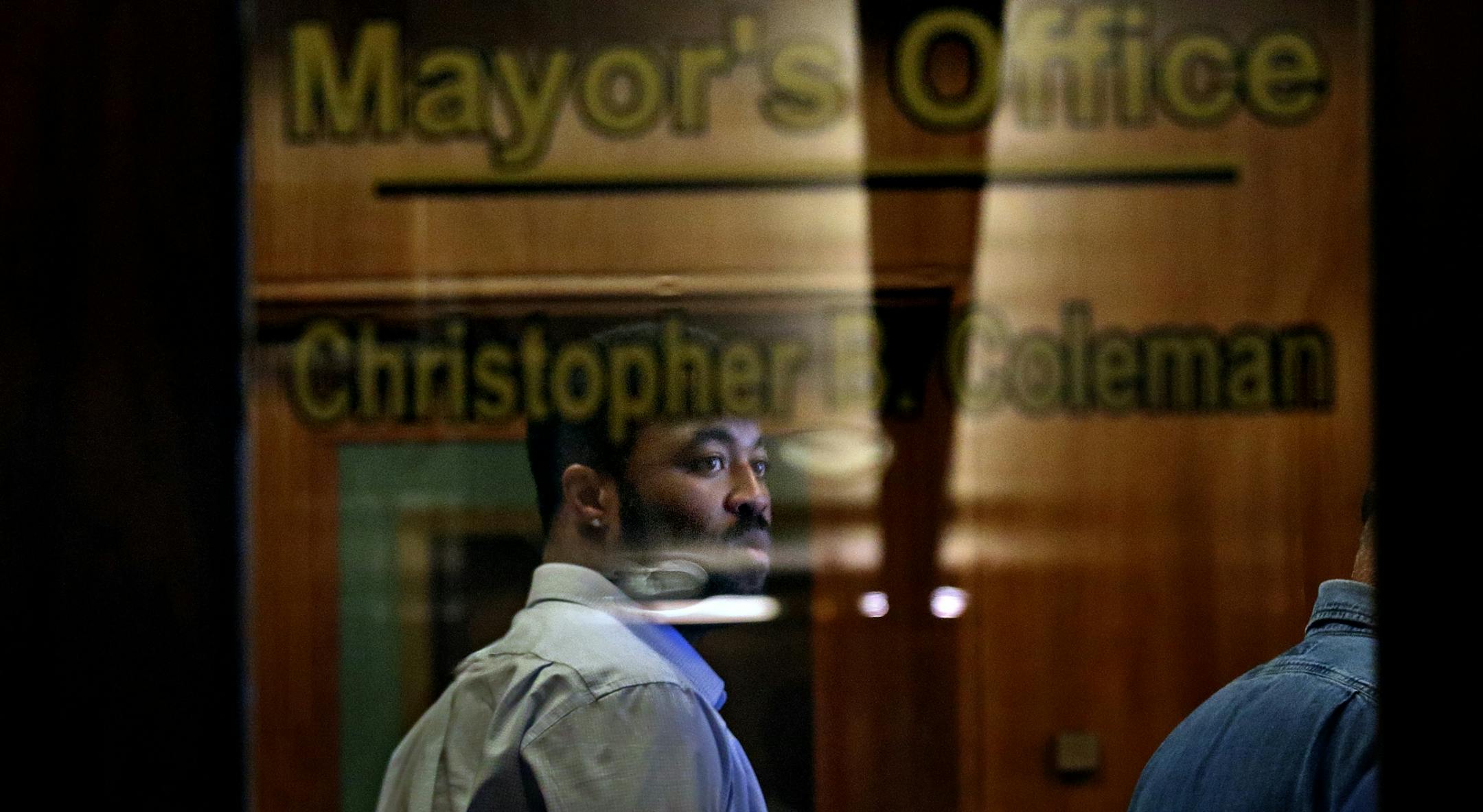 Rashad Turner, the leader of the St. Paul Black Lives Matter group, meets Thursday in the office of St. Paul Mayor Chris Coleman.