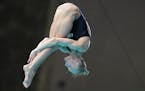 Sarah Bacon, of the United States, competes during the women's 3-meter springboard final at the World Aquatics Diving World Cup in Montreal, Sunday, M