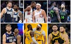 Left to right, from top: Luka Doncic and Kyrie Irving; Kevin Durant and Devin Booker; Zion Williamson and Brandon Ingram; Domantas Sabonis and DeAaron