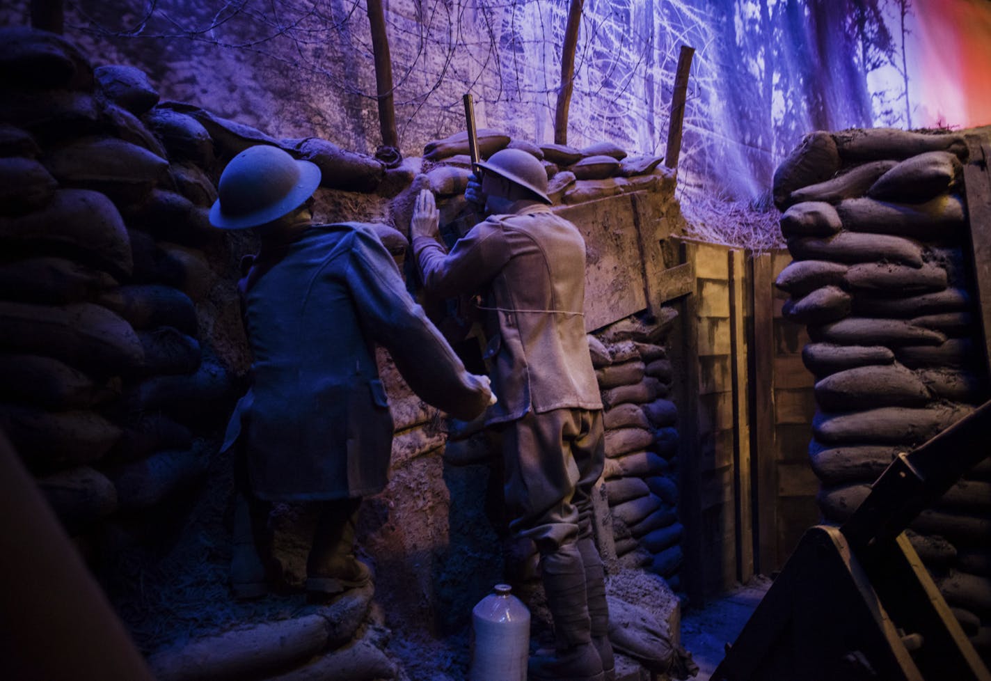 A life-sized recreation of a trench at the National World War I Museum and Memorial, in Kansas City, Mo., Sept. 20, 2018. Visits here are up by more than 60 percent since 2013, growth the museum credits in part to contemporary-focused programming, like events centered around wartime whiskey, chocolate and tattooing. (Shawn Brackbill/The New York Times)