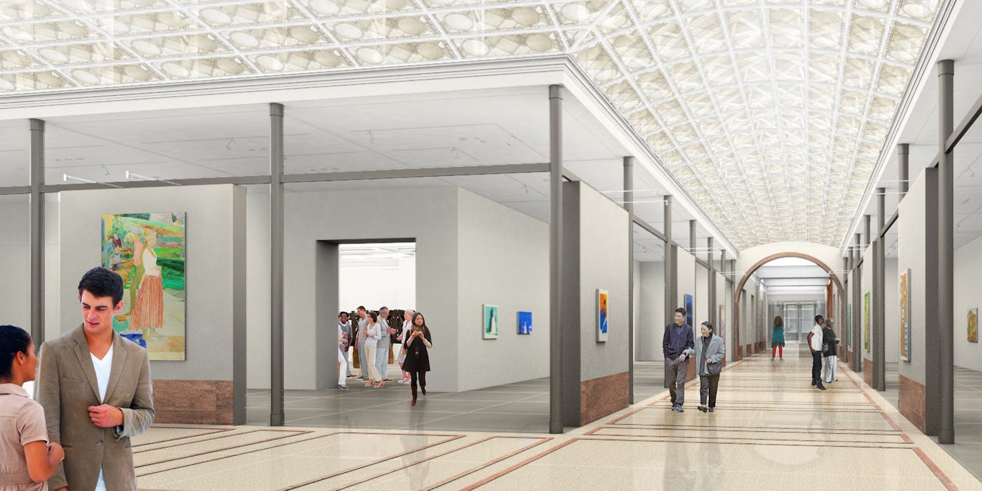 An artist's rendition of new gallery space envisioned by the Minnesota Museum of American Art in the Cass Gilbert-designed arcade of the Endicott Building.