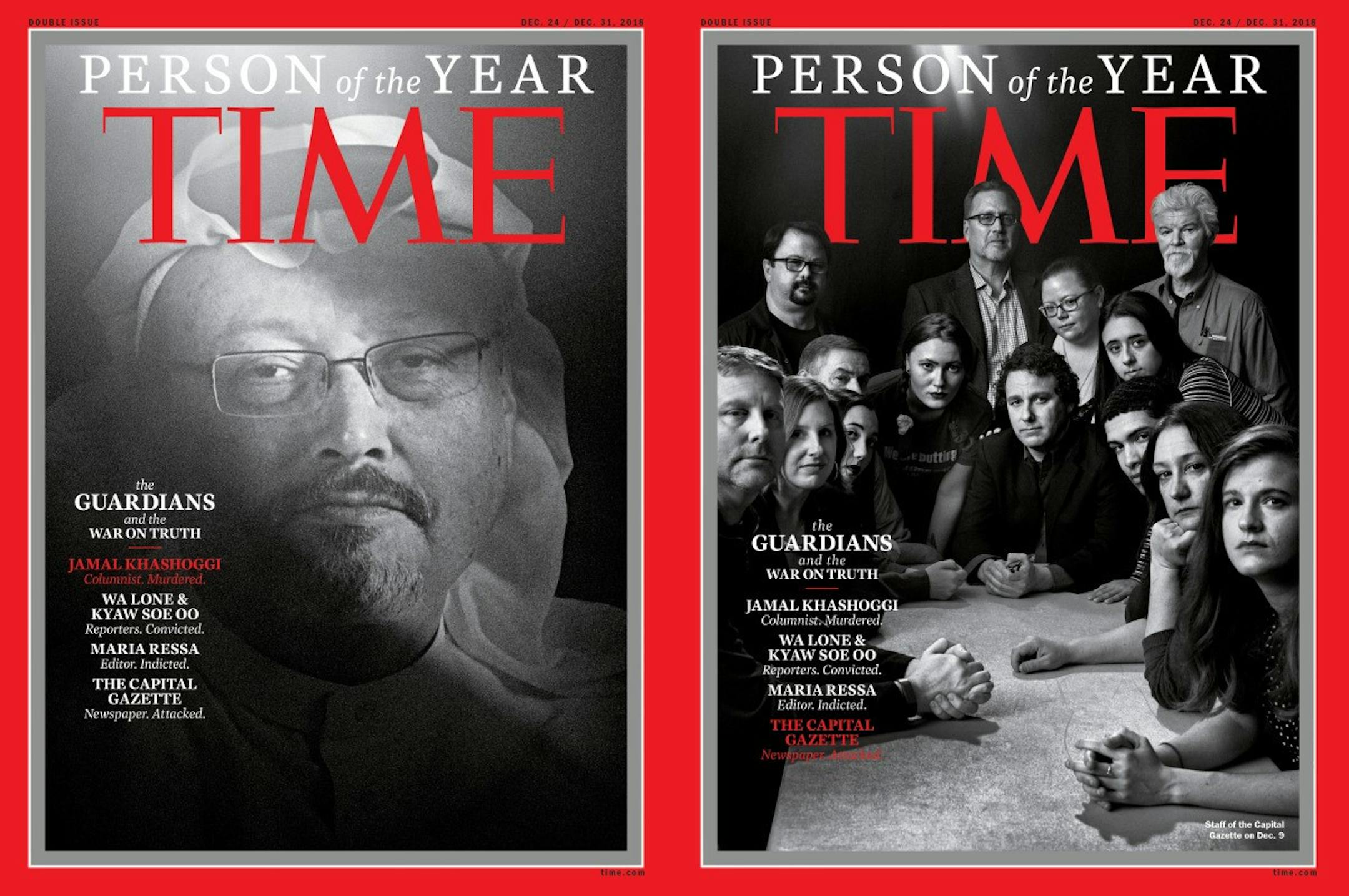 Two of the four covers Time has produced for its 2018 Person of the Year