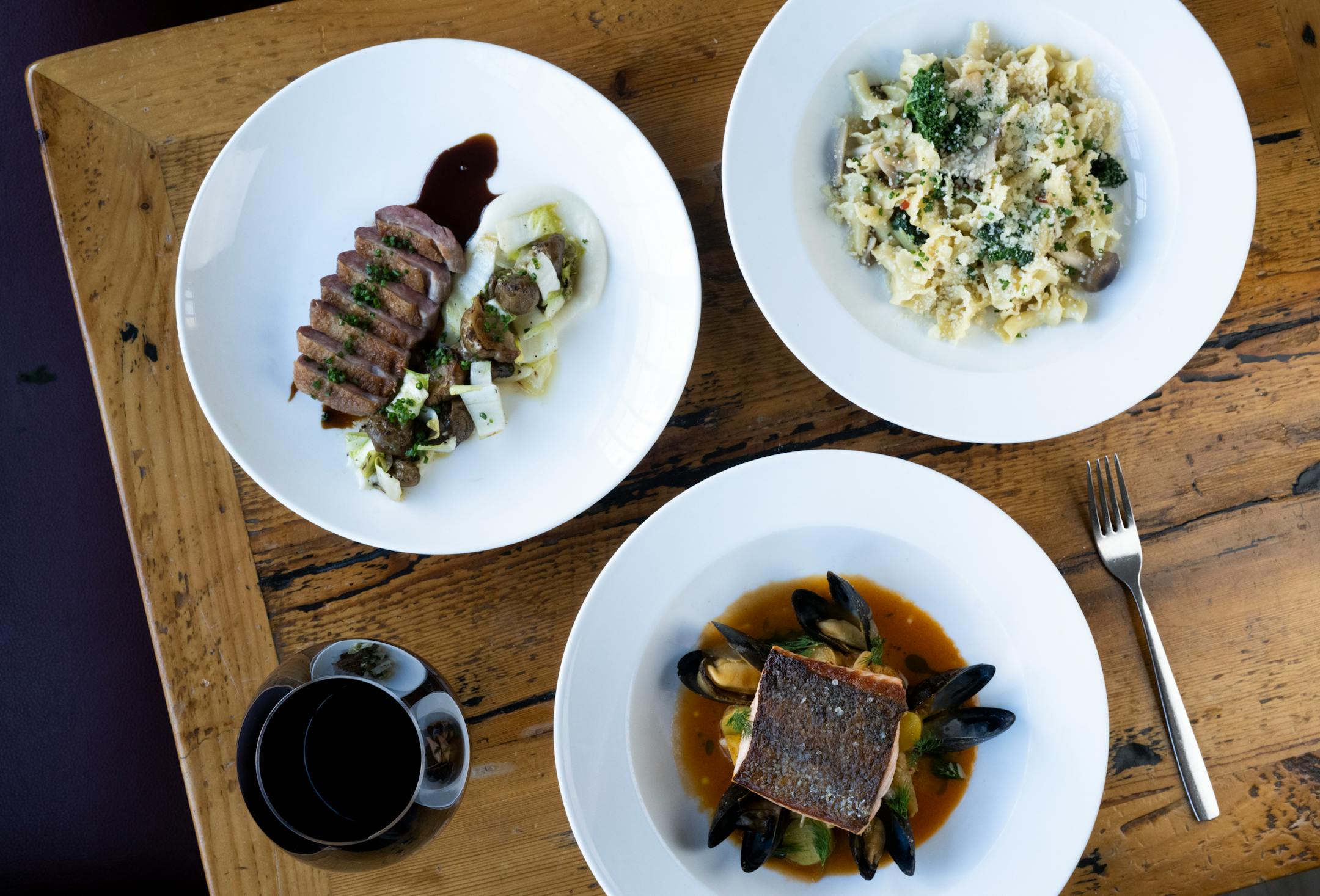 The roasted duck, campanelle pasta and Kvaroy salmon at The Kenwood.