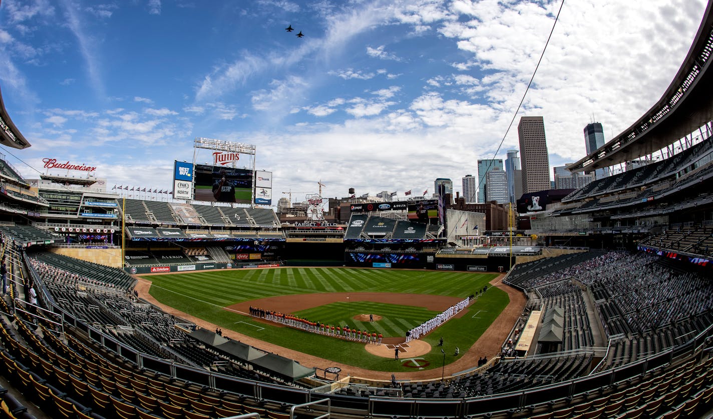 One of Target Field's many great sights: A National Anthem flyover