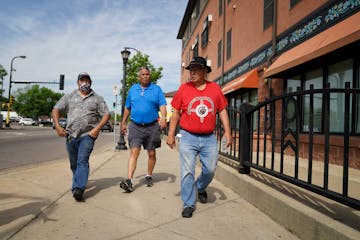 Pow Wow Grounds coffee shop owner Bob Rice, CEO Michael Goze of the American Indian Community Development Corporation and American Indian Movement Pre