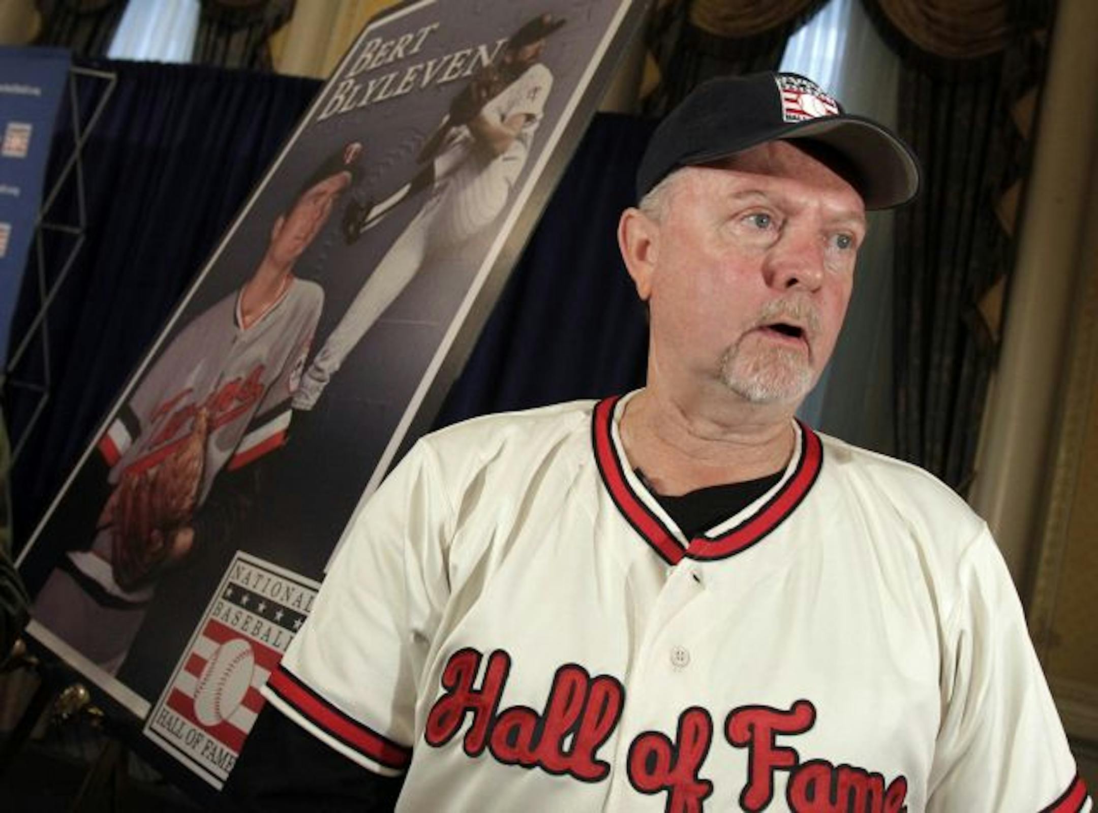 Bert Blyleven, newly-elected member of the National Baseball Hall of Fame, answers questions during a news conference in New York, Thursday, Jan. 6, 2011.