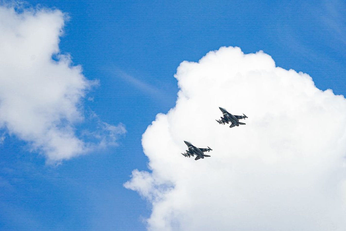 F-16 Fighting Falcons from the 148th Fighter Wing, Duluth, and C-130 Hercules aircraft from the 133rd Air Wing out of Fort Snelling in Saint Paul flew over Minneapolis Wednesday morning.The Minnesota National Guard conducted these statewide flyovers in recognition of those on the frontlines of the COVID-19 pandemic response.