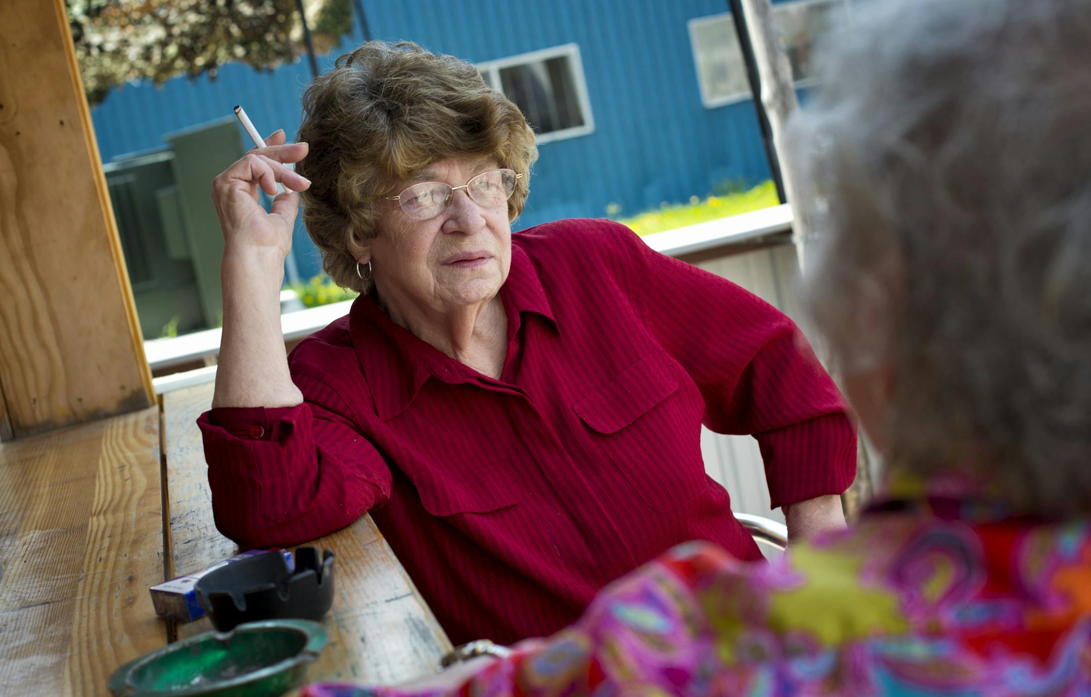 At the American Legion Post 225 in Forest Lake, Pearl Hummel, right, and Lorry Houle, left, said they were not fond of Congresswoman Michele Bachmann. They recalled a time when she wanted to march in the front of their July Fourth parade which they said was reserved for the veterans. They laughed and said they put her back behind the horses. Wednesday, May 29, 2013 ] GLEN STUBBE * gstubbe@startribune.com