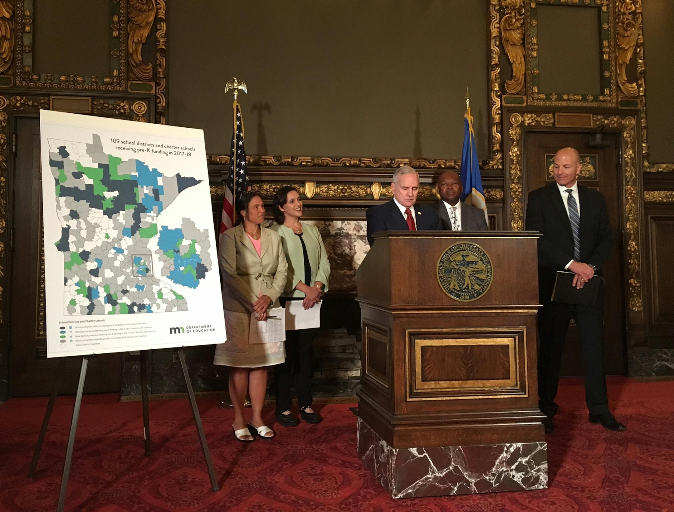 Gov. Mark Dayton, along with Minnesota Education Commissioner Brenda Cassellius and several superintendents, discussed pre-K funding Friday.