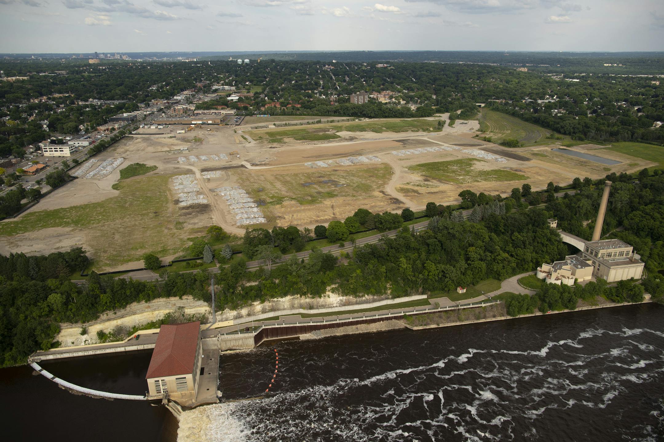 The former Ford assembly plant site, looking east, with Highland Village and then downtown St. Paul off in the distance.