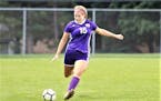 Chaska's Lily Smalley prepares to launch one of her three free kick goals in the Hawks' 4-3 overtime victory over Chanhassen.