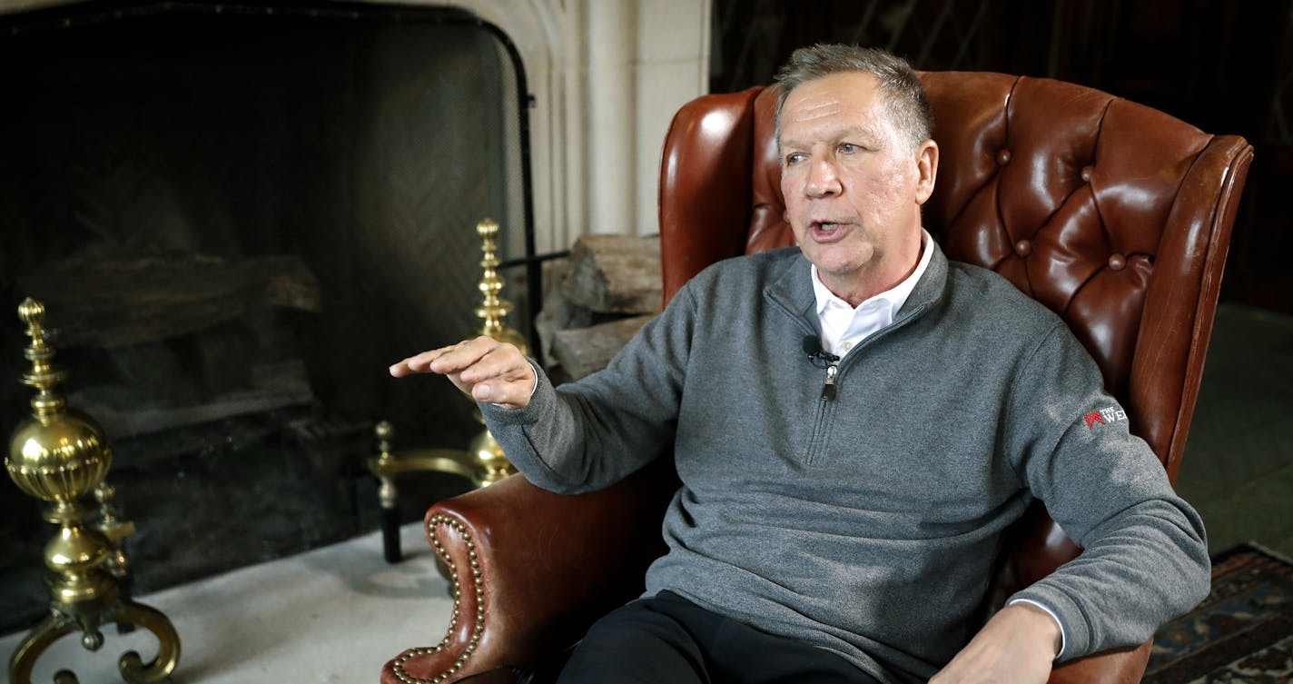 Ohio Gov. John Kasich sits for an interview with The Associated Press at the Ohio Governor's Residence and Heritage Garden, Thursday, Dec. 13, 2018, in Columbus. Kasich discussed his future upon departing office in January, including the possibility of a third presidential run. (AP Photo/John Minchillo)