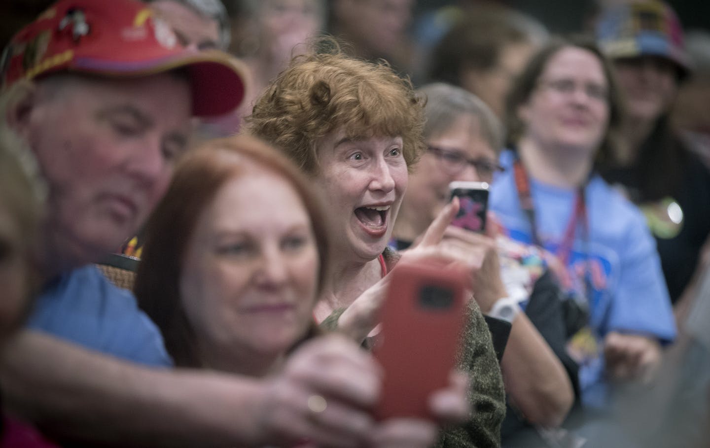 Guests, other clowns, and family watched as clowns competed in the paradability competition during the annual World Clown Association 2018 Convention at the Bloomington Crowne Plaza Suites, Tuesday, March 13, 2018 in Bloomington, MN. ] ELIZABETH FLORES &#xef; liz.flores@startribune.com