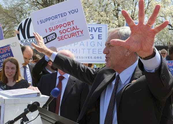 Rep. Rick Nolan, D-Minn. gestures as he speaks to a group of protesters outside of the White House in Washington, Tuesday, Apr. 9, 2013. Liberal lawma