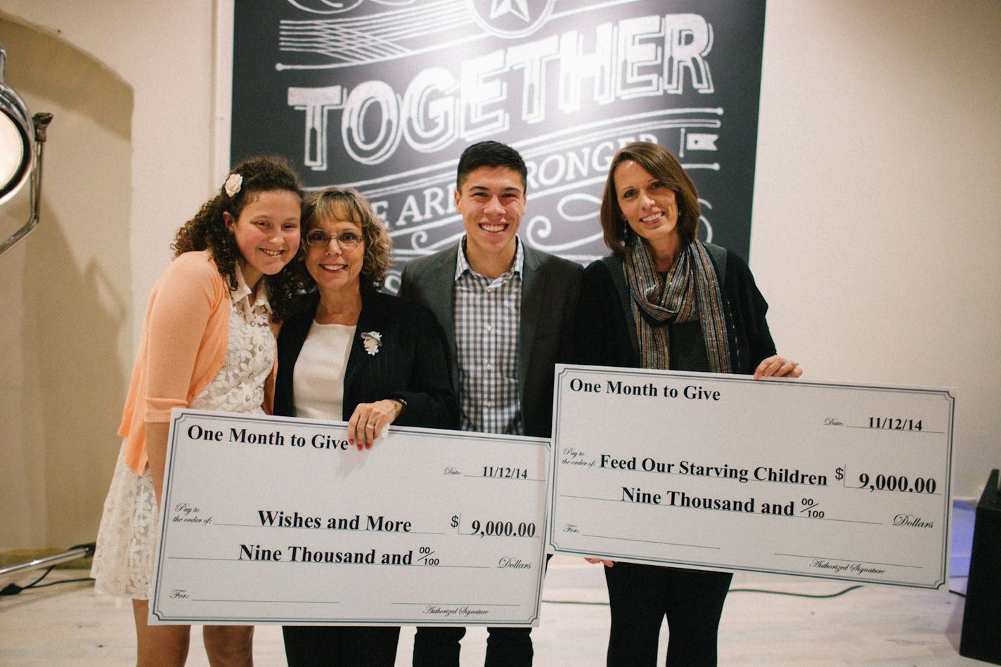 Hannah, of River Falls, Wis. (a wish recipient who went to the Caribbean for her wish trip), Volunteer President for Wishes & More Karla Blomberg, Perry Smith and Judy Watke of Feed My Starving Children. (Photo courtesy of Kate Becker Photography) ORG XMIT: yWXduzUJ-rf3MzQAASOZ