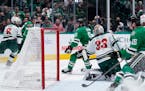 Wild goalie Cam Talbot looked back to see the puck in the net after Dallas’ Tyler Seguin scored Monday.