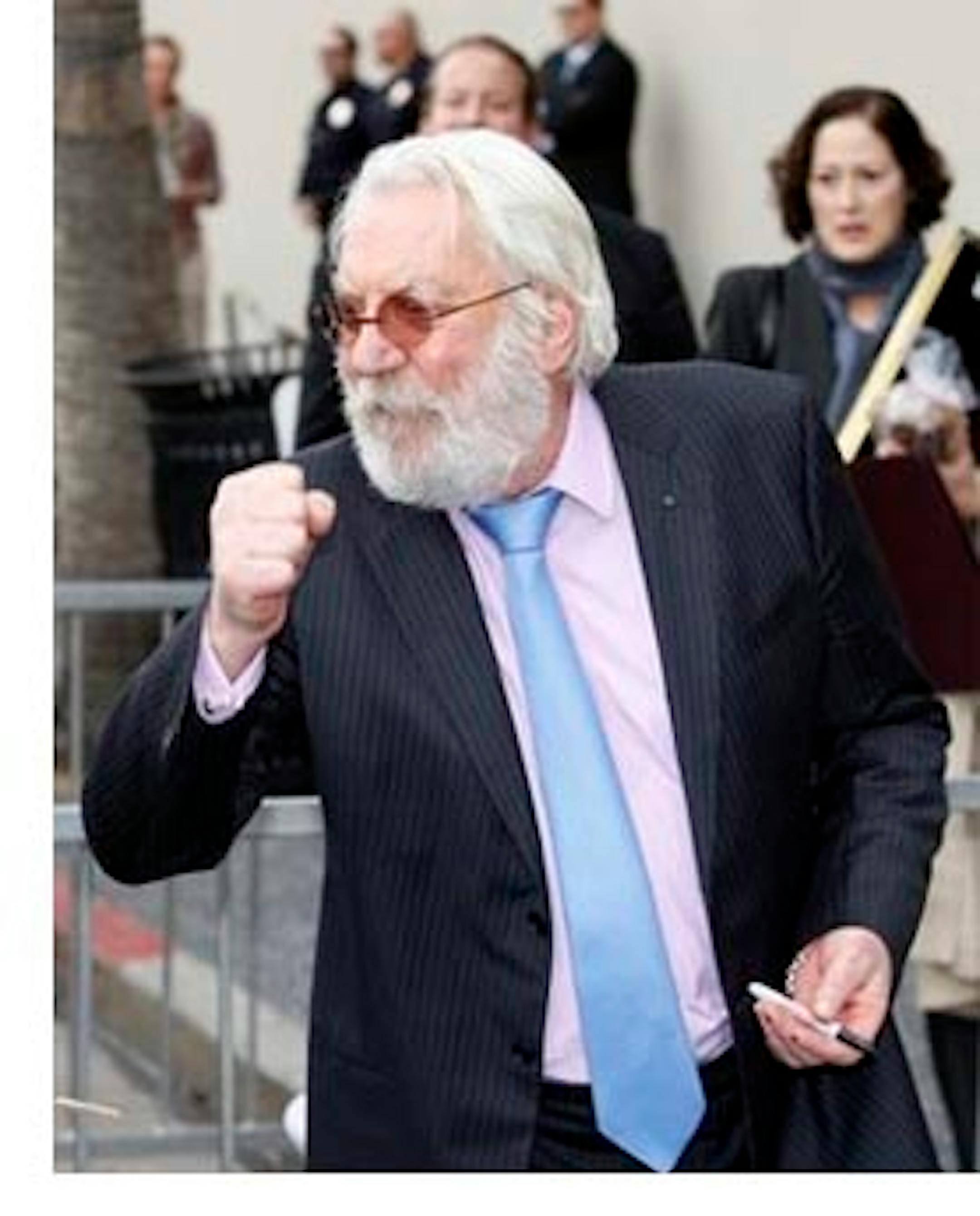 Canadian-born actor Donald Sutherland jokes as he is honored with a star on the Hollywood Walk of Fame on Wednesday Jan. 26, 2011 in Los Angeles. (AP Photo/Damian Dovarganes)