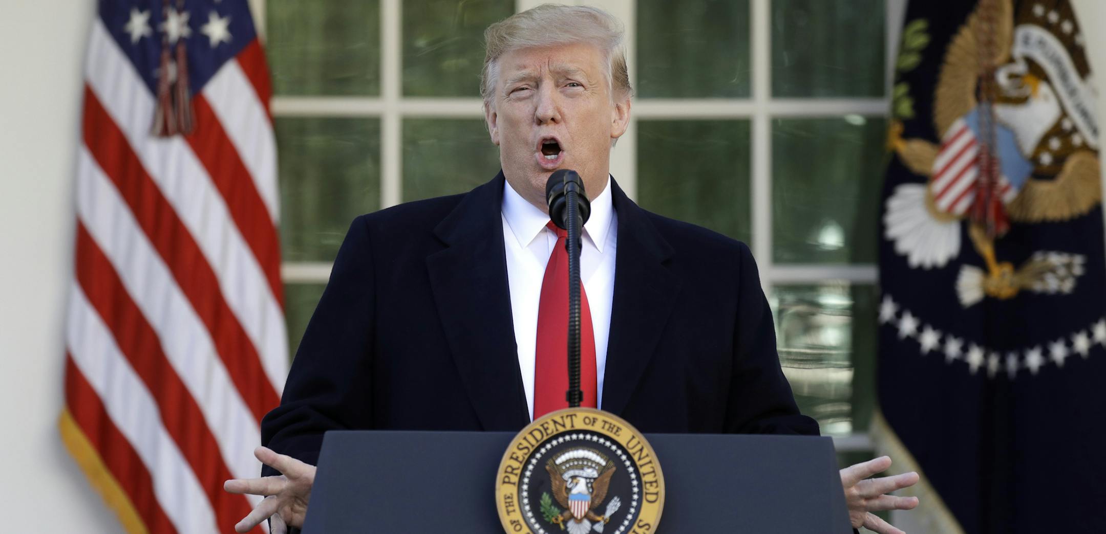 President Donald Trump speaks in the Rose Garden of the White House, Friday, Jan 25, 2019, in Washington. (AP Photo/Evan Vucci)