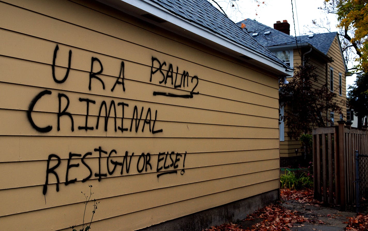 Sen. Norm Coleman's garage in St. Paul was vandalized overnight. Coleman's wife and daughter were home but said they didn't hear anything.