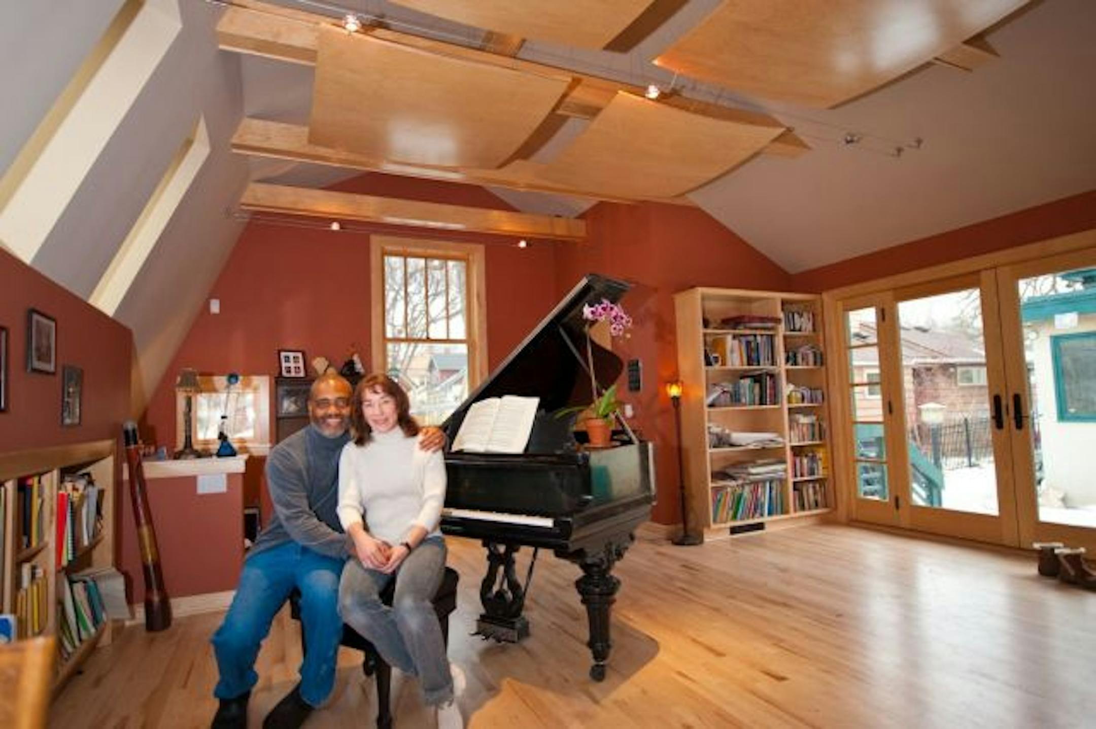 Bill Eddins and Jennifer Gerth added a music studio on top their new garage in Minneapolis' Prospect Park neighborhood.