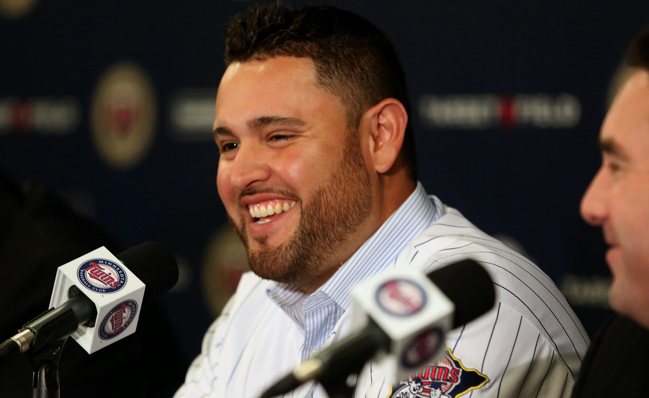 Twins free-agent signee Ricky Nolasco smiled as he talked to the media during a press conference at Target Field in Minneapolis, Tuesday, December 3, 2013. ] (KYNDELL HARKNESS/STAR TRIBUNE) kyndell.harkness@startribune.com