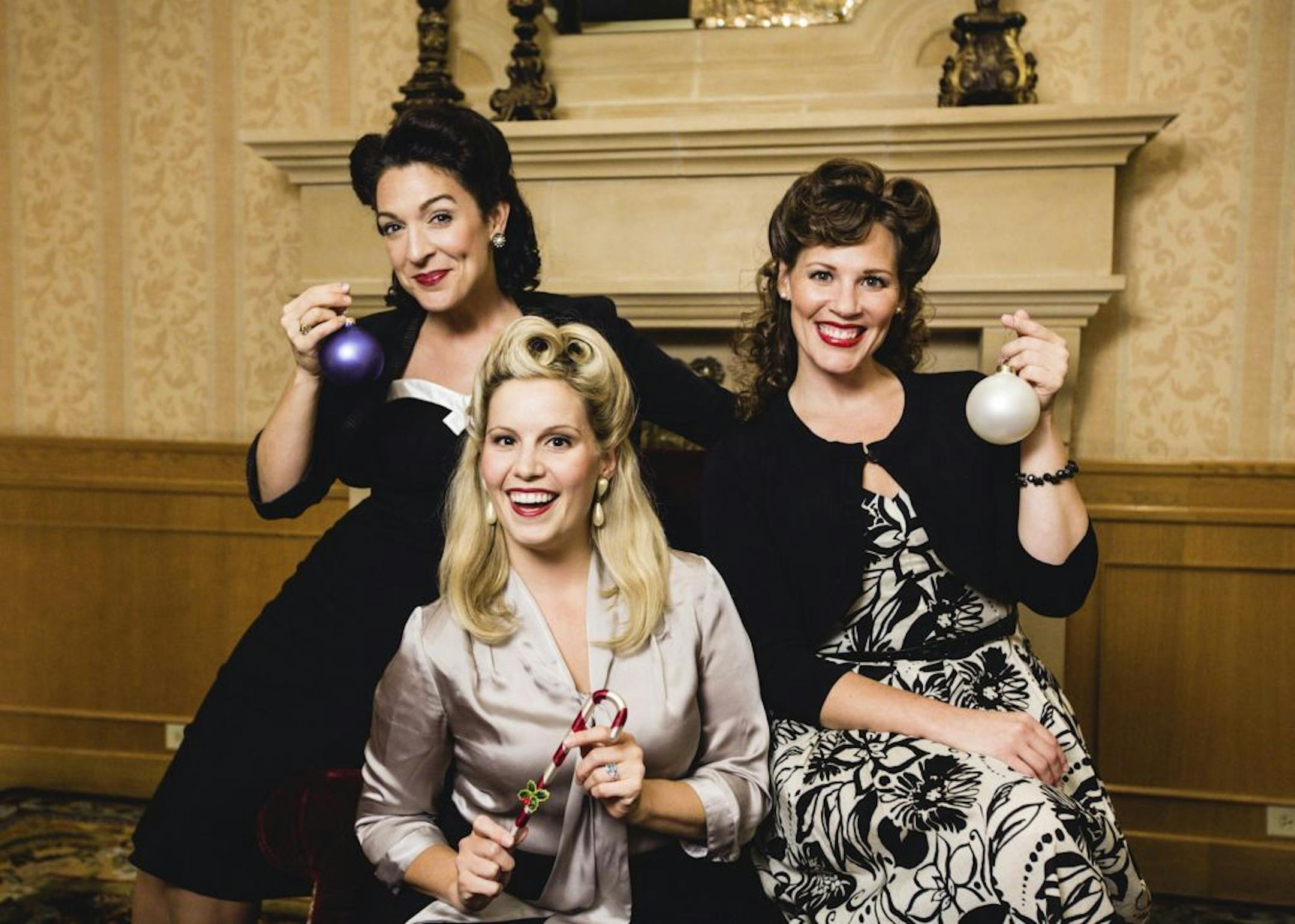 From left to right: Jen Burleigh-Bentz, Ruthie Baker, and Stacey Lindell as LaVerne, Patty and Maxene Andrews in "Christmas of Swing" at History Theatre. Photographer credit: DnK Photography