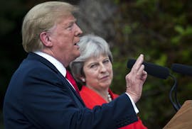 President Donald Trump and Prime Minister Theresa May of Britain during a joint news conference at Chequers, the prime minister's country residence in
