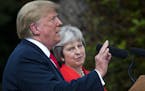 President Donald Trump and Prime Minister Theresa May of Britain during a joint news conference at Chequers, the prime minister's country residence in