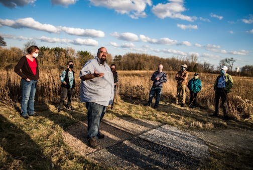 The Reverend Jim Bear Jacobs discusses the importance of Pilot Knob, a sacred site for the Dakota where they were buried before Minnesota became a state. He stands on a medicine wheel.] The Rev. Jim Bear Jacobs has spent a lifetime educating Minnesotans about the state's history with native peoples. He will be one of the voices, and models, for a story I'm working on about the MN Council of Churches, w ith 24 denominations statewide and 1 million members, is launching a Truth and Reparation project that would be the first in the nation. It will be asking its churches to get real about teaching the histories of indigenous people and African Americans in Minnesota.RICHARD TSONG-TAATARII ¥ richard.tsong-taatarii@startribune.com