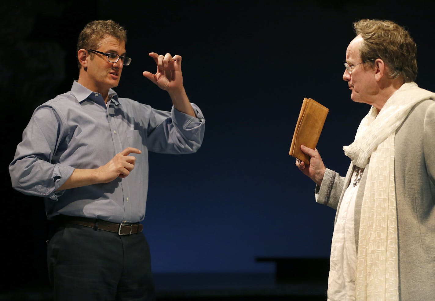 Artistic director Joe Haj spoke with Michael J. Hume (Helicanus) during a tech rehearsal for "Pericles" at the Guthrie Theater. ] CARLOS GONZALEZ &#xef; cgonzalez@startribune.com - January 12, 2016, Minneapolis, MN, Joe Haj sounded almost relieved on the phone. After six months in his new job as artistic director at the Guthrie Theater, Haj is finally back in the rehearsal hall, preparing "Pericles," a lesser-known Shakespeare that he loves.