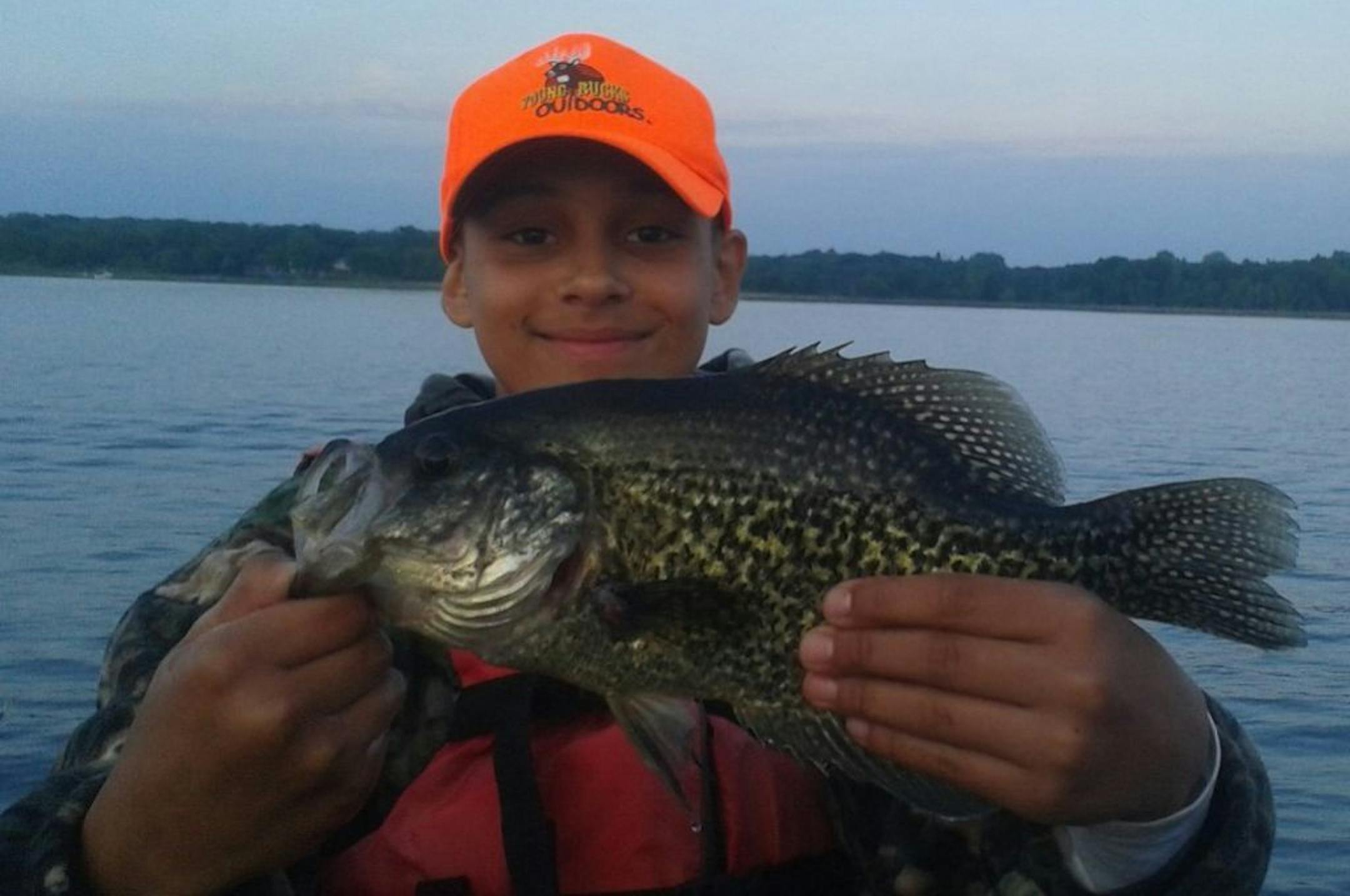 ONE BIG CRAPPIE Taj Hunter of Minneapolis was fishing with his Papa on Big Marine Lake using an X-Rap Rapala lure when Taj thought he had hooked a bass. Papa shouted "Taj, that's a crappie!" It measured 14 inches long.