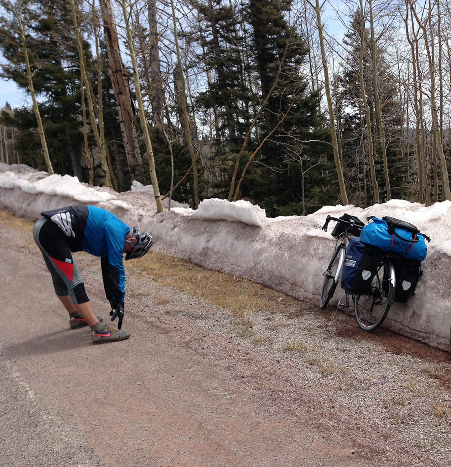 Pedaling America ... Stretching in New Mexico.