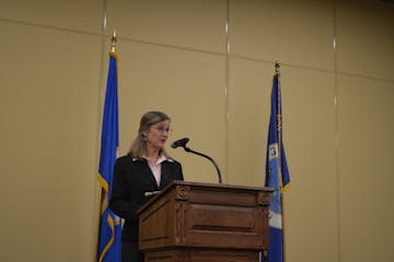 Rochester Mayor Kim Norton discusses the city’s priorities in 2024 as part of her State of the City address Wednesday at the Mayo Civic Center.