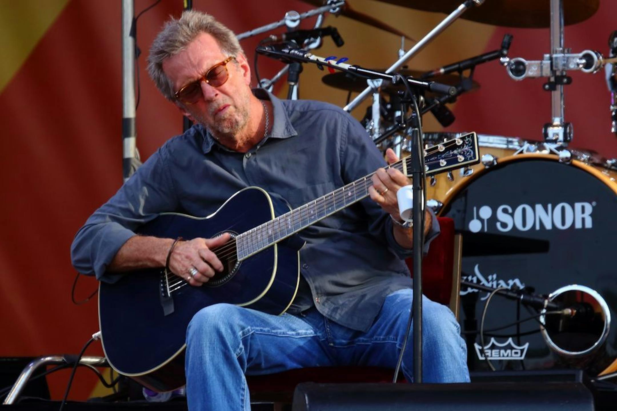 In this April 27, 2014 file photo, Eric Clapton performs at the 2014 New Orleans Jazz & Heritage Festival at Fair Grounds Race Course in New Orleans. Clapton's new album, "I Still Do," will be released on Friday.