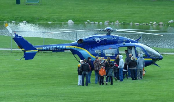 This Mayo Clinic medical helicopter was inadvertently started by a child Saturday at an air show in Mankato. This is a file photo.