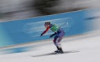 Jessica Diggins, of the United States, competes during women's team sprint freestyle semifinal cross-country skiing competition at the 2018 Winter Oly