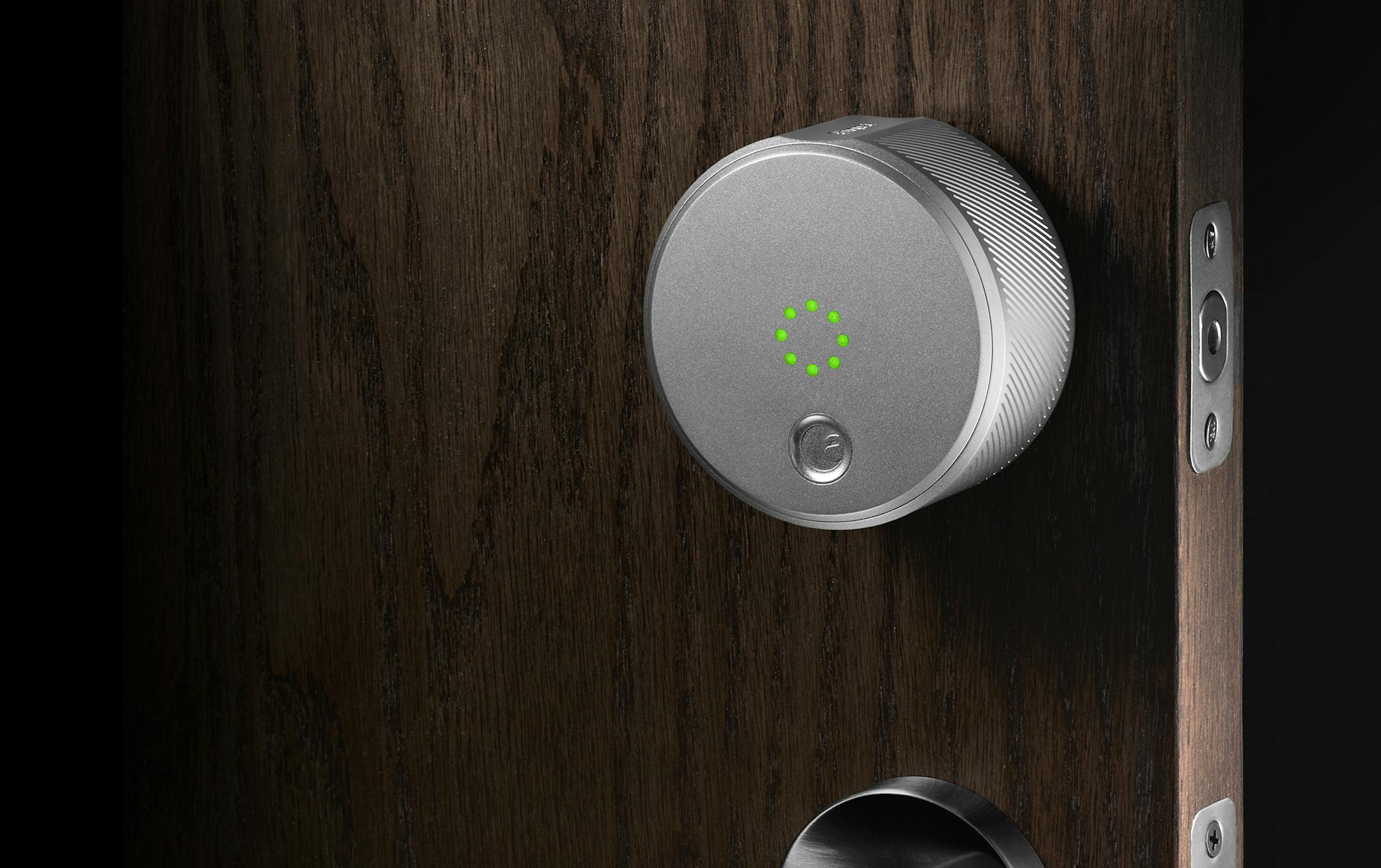 The August keyless smart lock ($250) lets you get into your house sans keys or codes, and the battery-powered lock allows you to grant guests and service workers temporary access when you invite them via smartphone. Illustrates HOME-TECH (category l), by Lindsey M. Roberts, special to The Washington Post. Moved Thursday, February 05, 2015. (MUST CREDIT: August Home.)