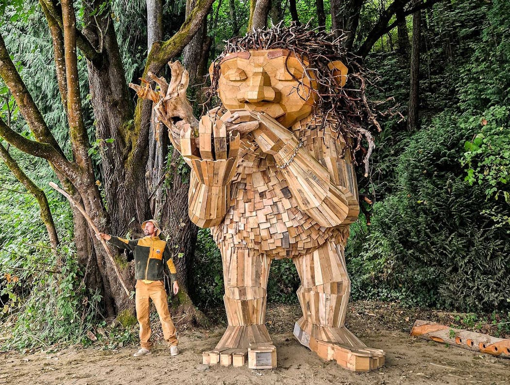 Thomas Dambo's trolls are coming to Detroit Lakes. Shown is Bruun Idun at Lincoln Park in Seattle.