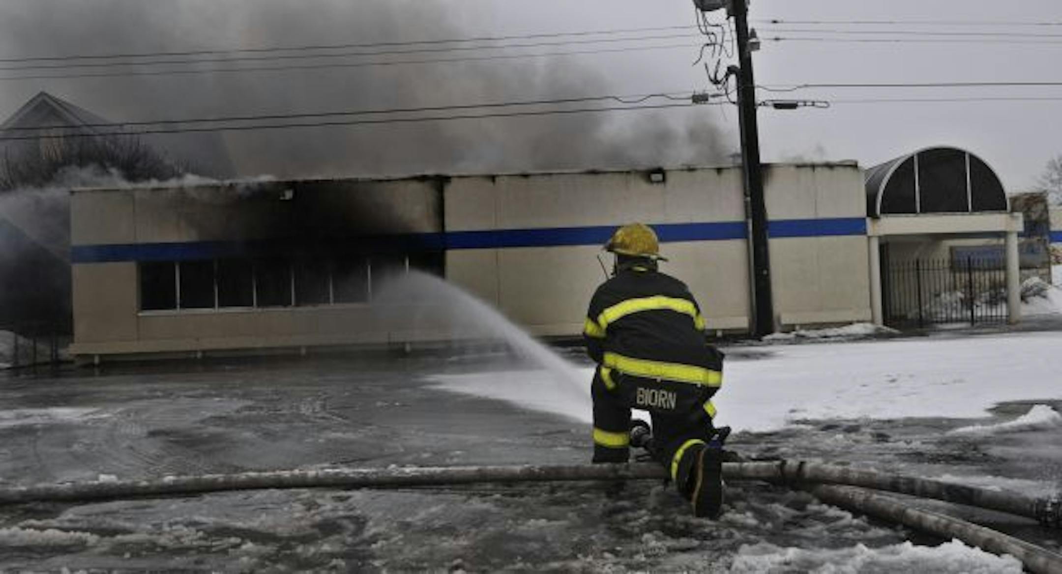 Hours after it began, the fire at the Bloomington Lake Clinic was still burning.