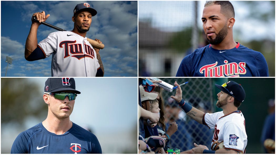 Clockwise from top left: Byron Buxton, Eddie Rosario, Jake Cave, Max Kepler.