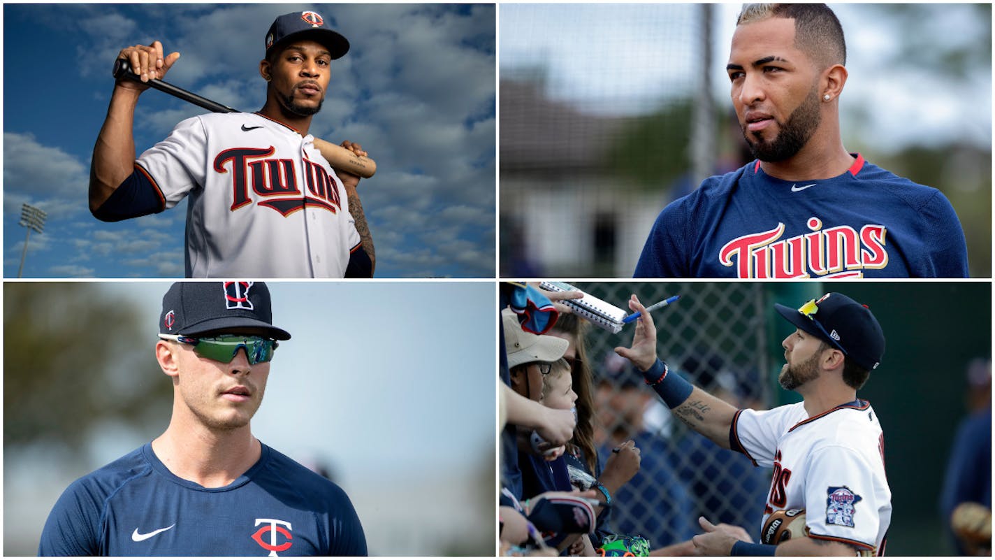 Clockwise from top left: Byron Buxton, Eddie Rosario, Jake Cave, Max Kepler.