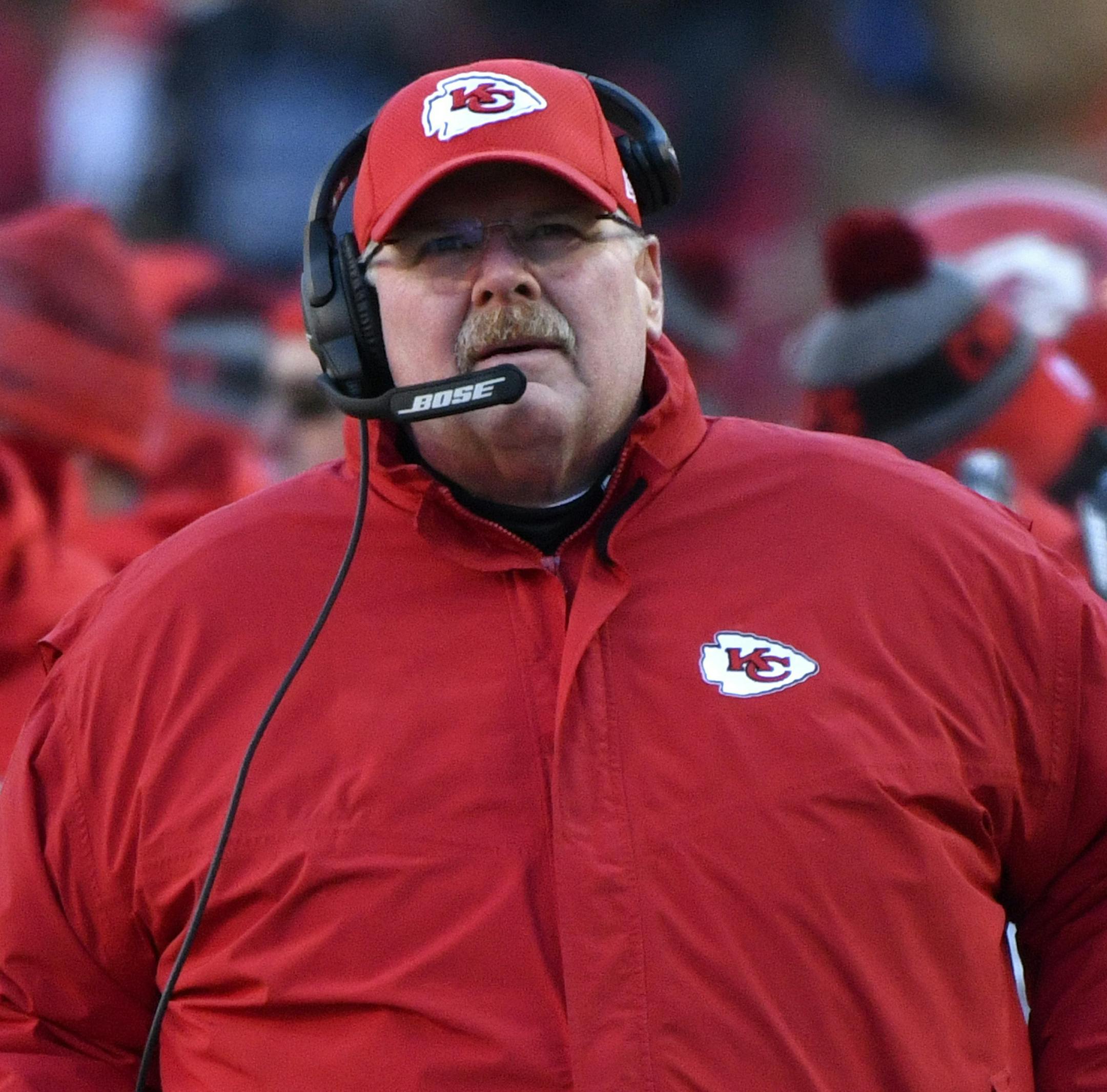Kansas City Chiefs head coach Andy Reid follows the second half of an NFL football game against the Tennessee Titans in Kansas City, Mo., Sunday, Dec. 18, 2016. (AP Photo/Ed Zurga)
